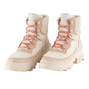 Sorel Brex Cozy Lace-Up Womens Boots Faux Fur Leather Beige Size 11